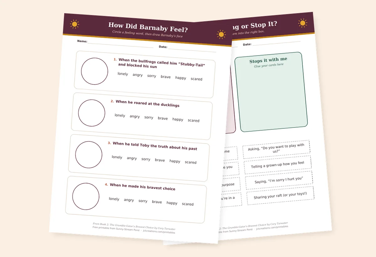 Feelings and Choices worksheet preview with feeling words and a sorting activity.