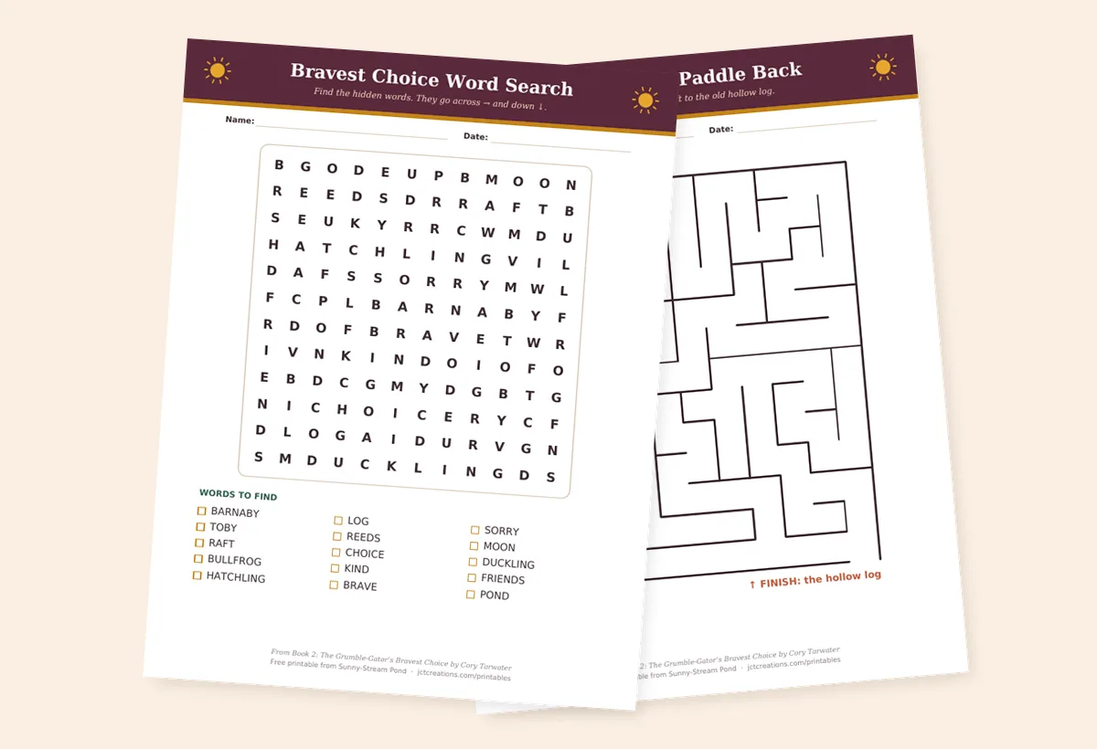 Bravest Choice Puzzle Pack preview showing a word search and a maze.