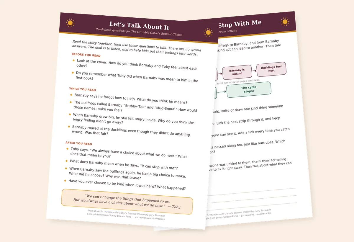 Let's Talk About It discussion guide preview with read-aloud questions.