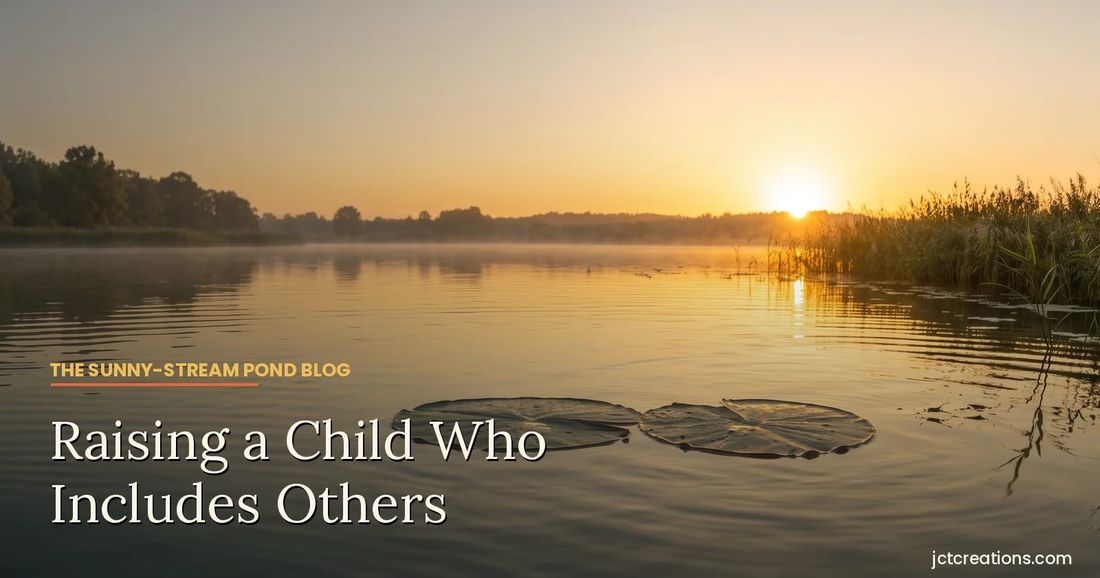 Two lily pads drifting side by side on a calm lake at sunrise.